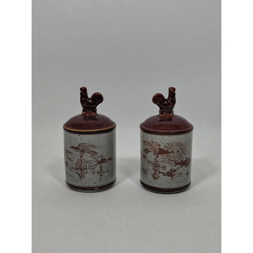 Vintage Rooster Salt and Pepper Shakers Japan Weather Vane Farmhouse Ceramic Set